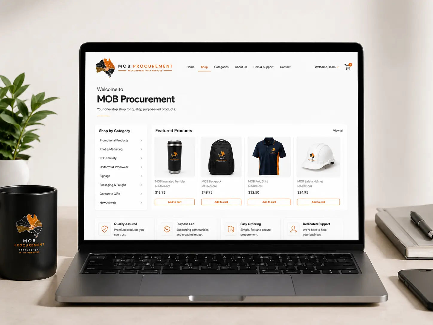 MOB Procurement branded online ordering portal